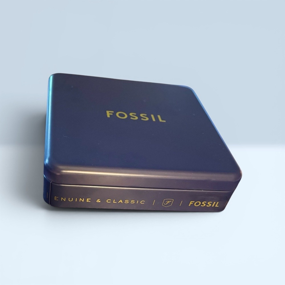 New Fossil Blue Metal Watch Tin Empty Genuine & Classic Storage Gift Box 5"x5"x